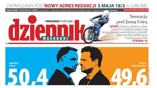 Pierwsza strona Dziennika Wschodniego z 13 lipca 2020 r.