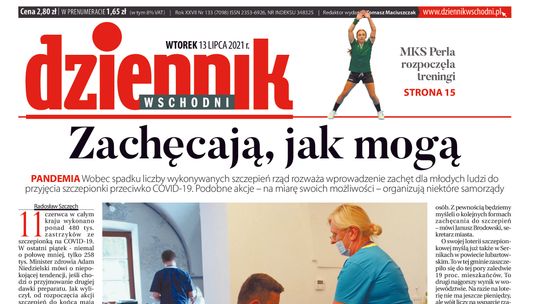  Pierwsza strona Dziennika Wschodniego z 13 lipca 2021 r. 