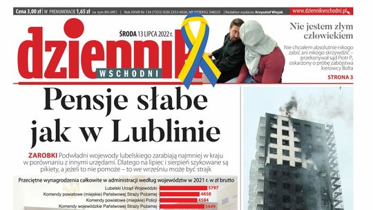 Pierwsza strona Dziennika Wschodniego z 13 lipca 2022 roku