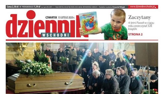 Pierwsza strona Dziennika Wschodniego z 13 lutego 2020 r.