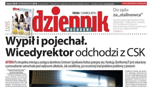 Pierwsza strona Dziennika Wschodniego z 13 marca 2019 r.