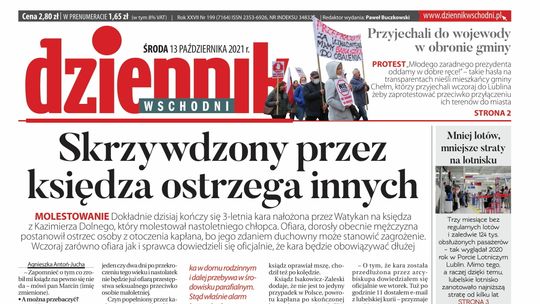 Pierwsza strona Dziennika Wschodniego z 13 października 2021 roku