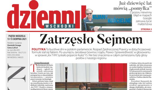 Pierwsza strona Dziennika Wschodniego z 13 sierpnia 2021 roku