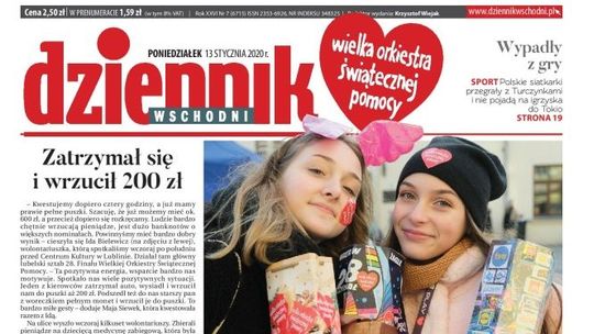 Pierwsza strona Dziennika Wschodniego z 13 stycznia 2020 r.