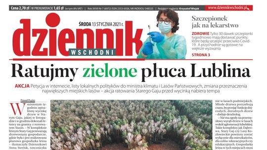 Pierwsza strona Dziennika Wschodniego z 13 stycznia 2021 r.