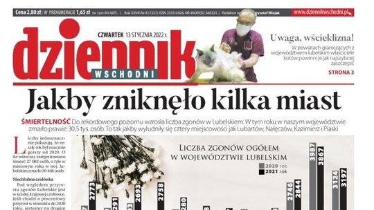 Pierwsza strona Dziennika Wschodniego z 13 stycznia 2022 r.