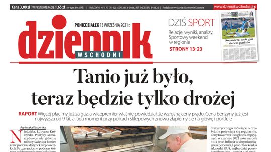  Pierwsza strona Dziennika Wschodniego z 13 września 2021 r. 