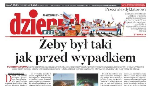 Pierwsza strona Dziennika Wschodniego z 14 czerwca 2021 r.