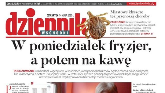 Pierwsza strona Dziennika Wschodniego z 14 maja 2020 r.