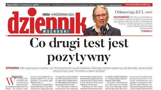 Pierwsza strona Dziennika Wschodniego z 14 października 2020 r.