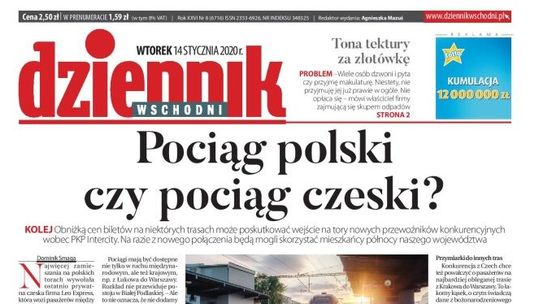 Pierwsza strona Dziennika Wschodniego z 14 stycznia 2020 r.
