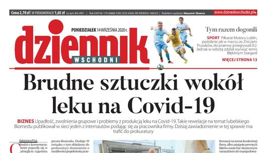 Pierwsza strona Dziennika Wschodniego z 14 września 2020 r.
