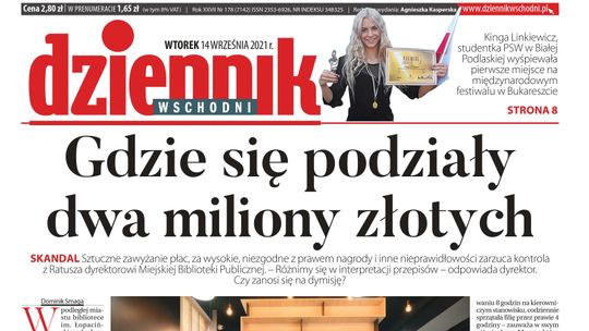  Pierwsza strona Dziennika Wschodniego z 14 września 2021 r. 