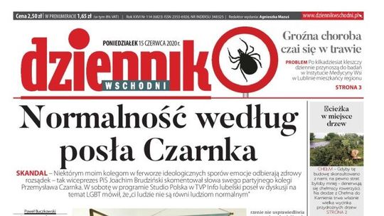 Pierwsza strona Dziennika Wschodniego z 15 czerwca 2020 r.