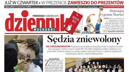 Pierwsza strona Dziennika Wschodniego z 15 grudnia 2019 r.