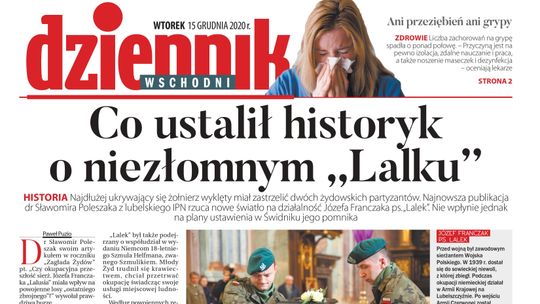  Pierwsza strona Dziennika Wschodniego z 15 grudnia 2020 r. 