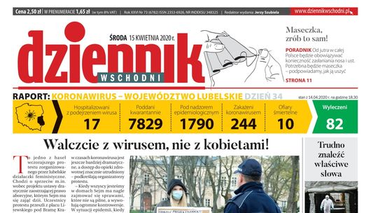 Pierwsza strona Dziennika Wschodniego z 15 kwietnia 2020 r.