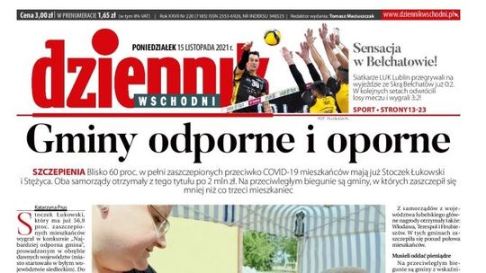 Pierwsza strona Dziennika Wschodniego z 15 listopada 2021 r.