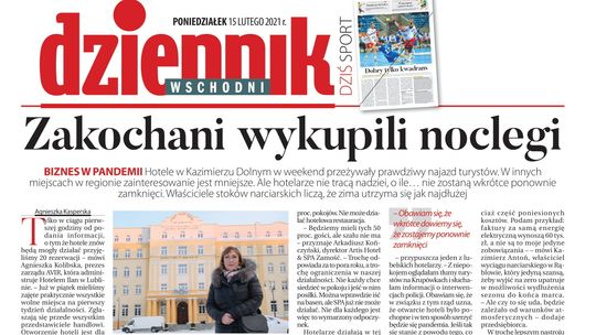 Pierwsza strona Dziennika Wschodniego z 15 lutego 2021 r. 