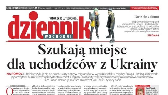 Pierwsza strona Dziennika Wschodniego z 15 lutego 2022 r.