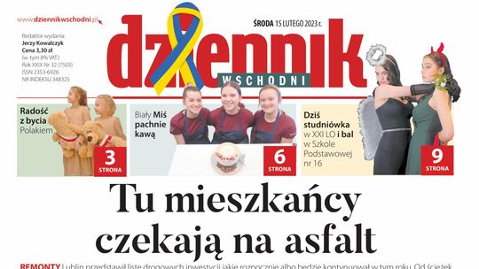 Pierwsza strona Dziennika Wschodniego z 15 lutego 2023 r. 