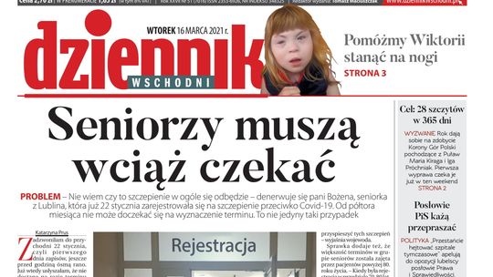 Pierwsza strona Dziennika Wschodniego z 15 marca 2021 r. 