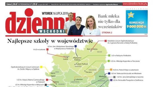 Pierwsza strona Dziennika Wschodniego z 16 lipca 2019 r.