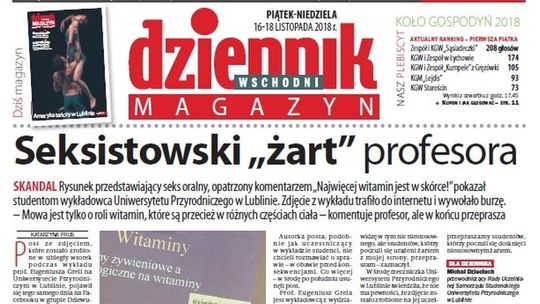 Pierwsza strona Dziennika Wschodniego z 16 listopada 2018 roku