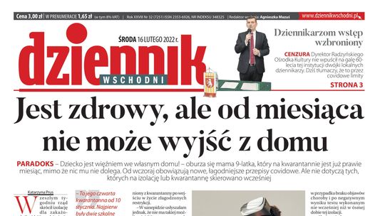 Pierwsza strona Dziennika Wschodniego z 16 lutego 2022 roku