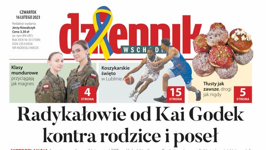 Pierwsza strona Dziennika Wschodniego z 16 lutego 2023 r. 