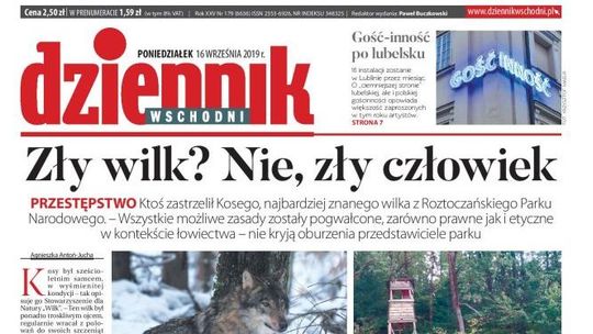 Pierwsza strona Dziennika Wschodniego z 16 września 2019 r.