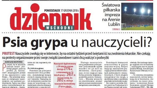 Pierwsza strona Dziennika Wschodniego z 17 grudnia 2018 roku