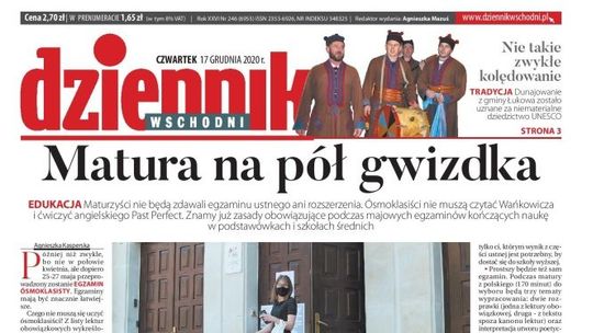Pierwsza strona Dziennika Wschodniego z 17 grudnia 2020 r.