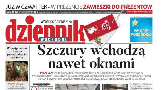 Pierwsza strona Dziennika Wschodniego z 17 listopada 2019 r.