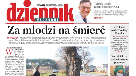  Pierwsza strona Dziennika Wschodniego z 17 listopada 2020 r. 