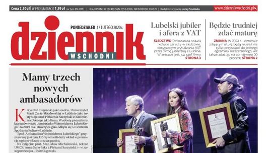 Pierwsza strona Dziennika Wschodniego z 17 lutego 2020 r.