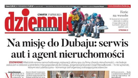 Pierwsza strona Dziennika Wschodniego z 17 lutego 2022 r.