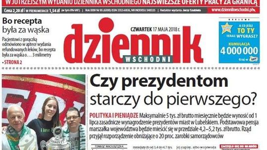 Pierwsza strona Dziennika Wschodniego z 17 maja 2018 roku
