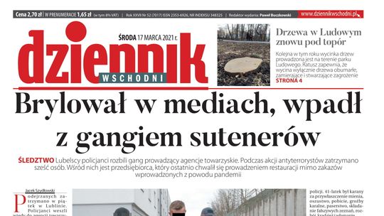 Pierwsza strona Dziennika Wschodniego z 17 marca 2021 roku