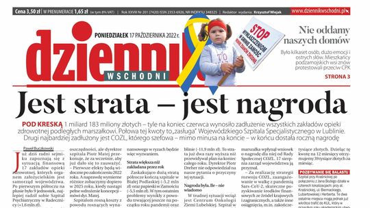  Pierwsza strona Dziennika Wschodniego z 17 października 2022 r. 