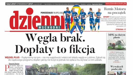  Pierwsza strona Dziennika Wschodniego z 18 lipca 2022 roku 