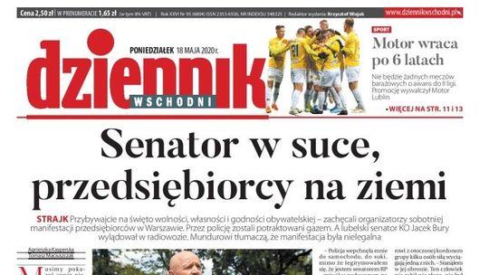 Pierwsza strona Dziennika Wschodniego z 18 maja 2020 r.