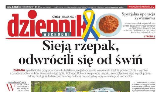Pierwsza strona Dziennika Wschodniego z 18 maja 2022 r.