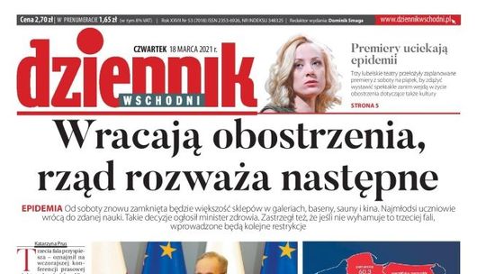 Pierwsza strona Dziennika Wschodniego z 18 marca 2021 r.