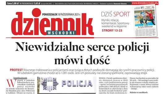 Pierwsza strona Dziennika Wschodniego z 18 października 2021 r.