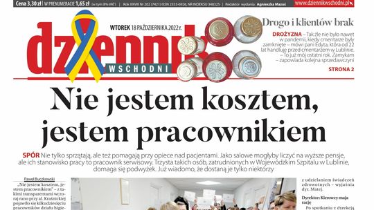 Pierwsza strona Dziennika Wschodniego z 18 października 2022 r. 