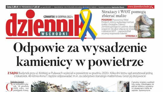  Pierwsza strona Dziennika Wschodniego z 18 sierpnia 2022 roku 