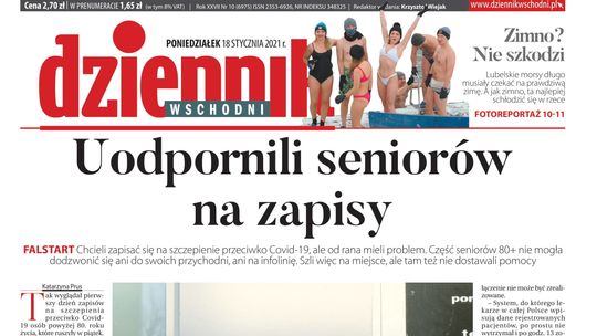  Pierwsza strona Dziennika Wschodniego z 18 stycznia 2021 r. 