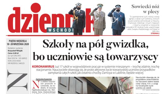 Pierwsza strona Dziennika Wschodniego z 18 września 2020 r.