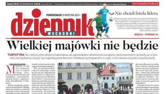 Pierwsza strona Dziennika Wschodniego z 19 kwietnia 2021 r.